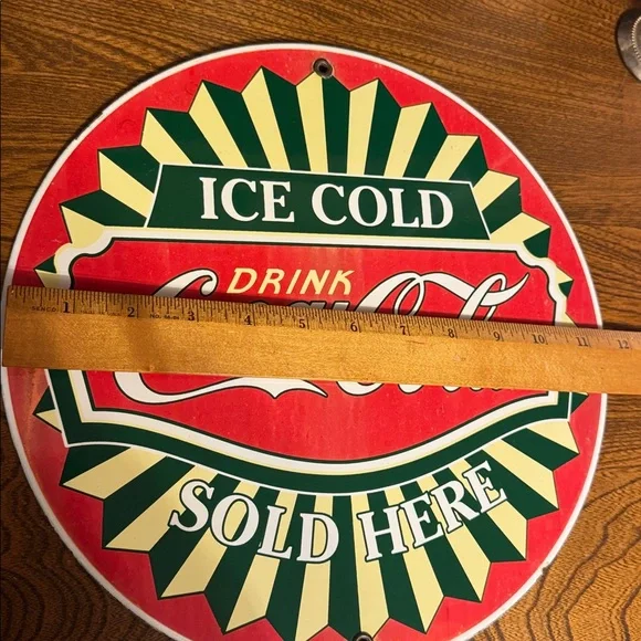Vintage Ice Cold Coca-Cola Sold Here Porcelain Enamel Advertising Retro Sign - Picture 7 of 7